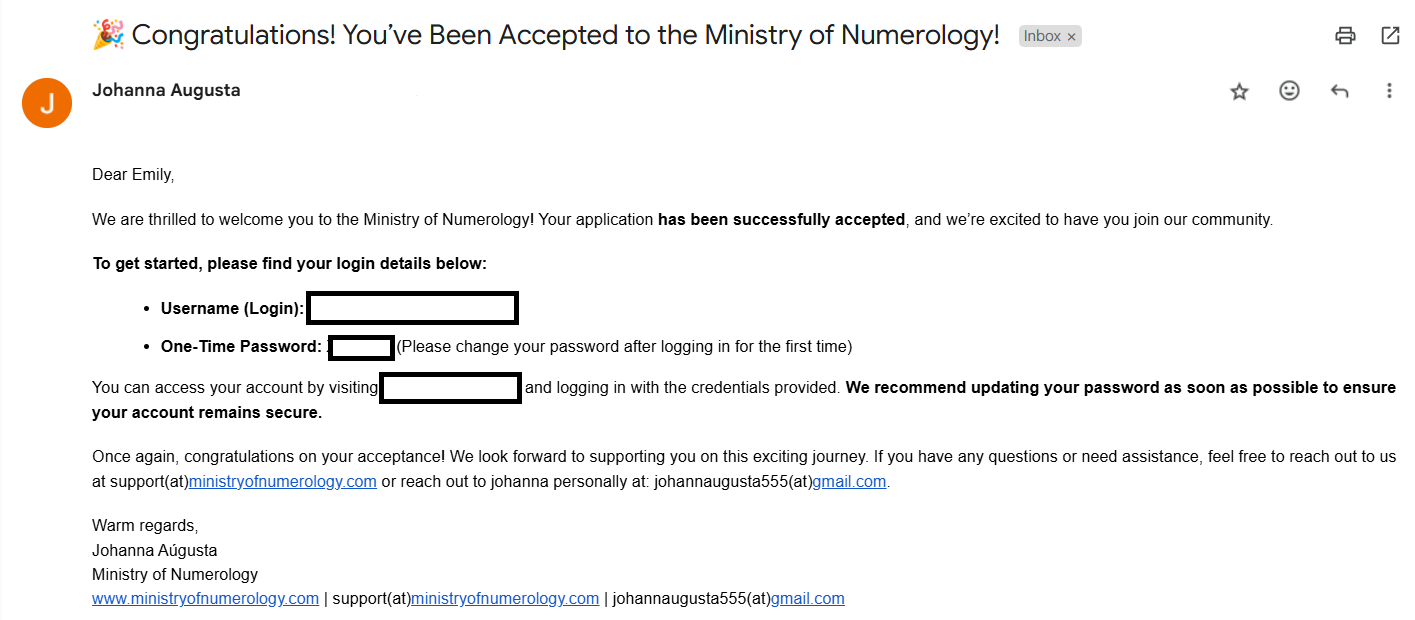 Acceptance Email Sample
